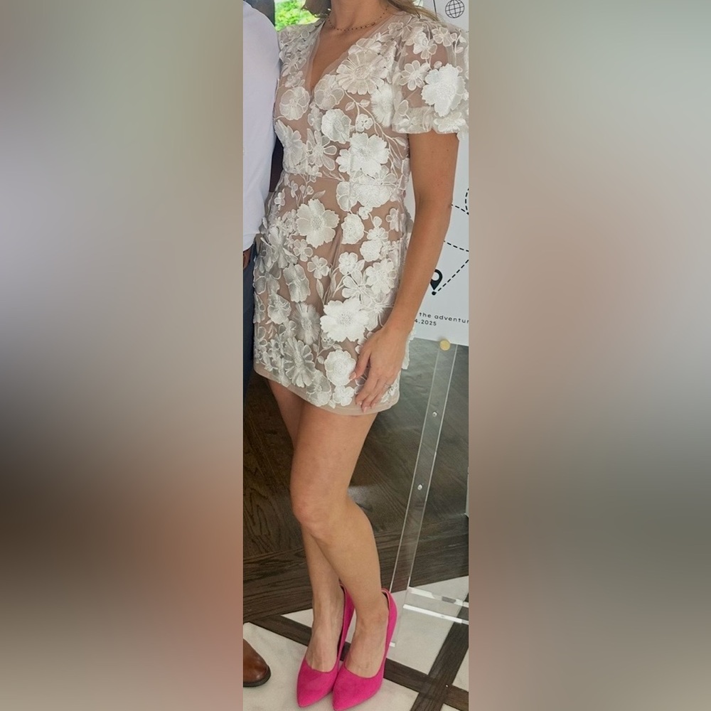 Zayla Mini Dress in Ivory & Nude